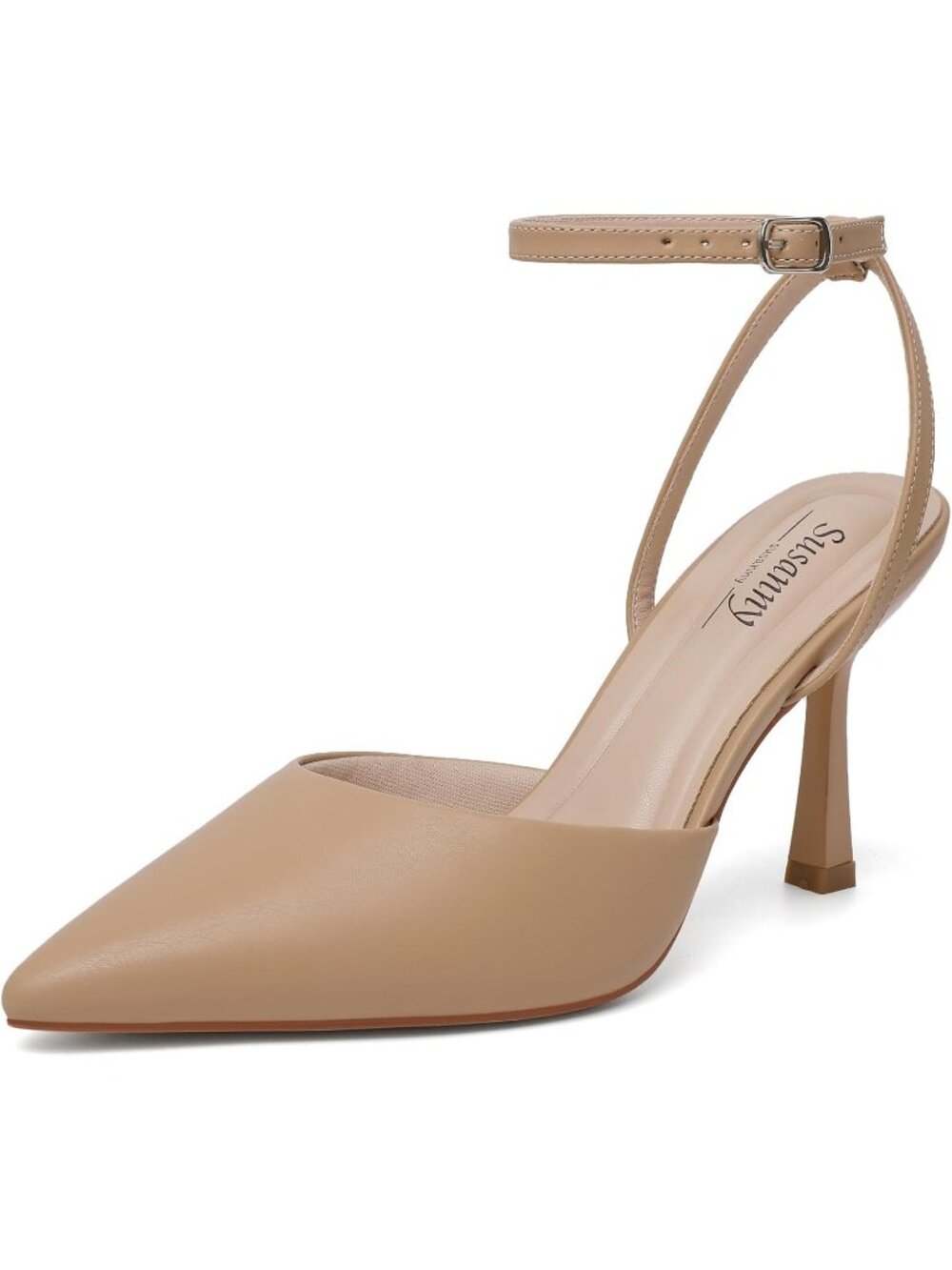 Women's Nude Elegant Closed Pointed Toe Strappy Stiletto Pumps Dressy Shoes